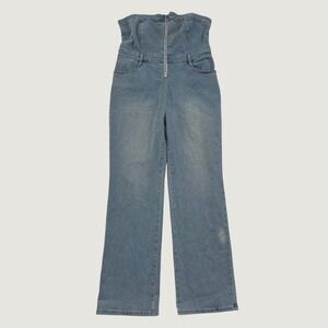 Love Cult Womens XL Strapless Denim Jumpsuit Corset Bustier Light Wash Blue